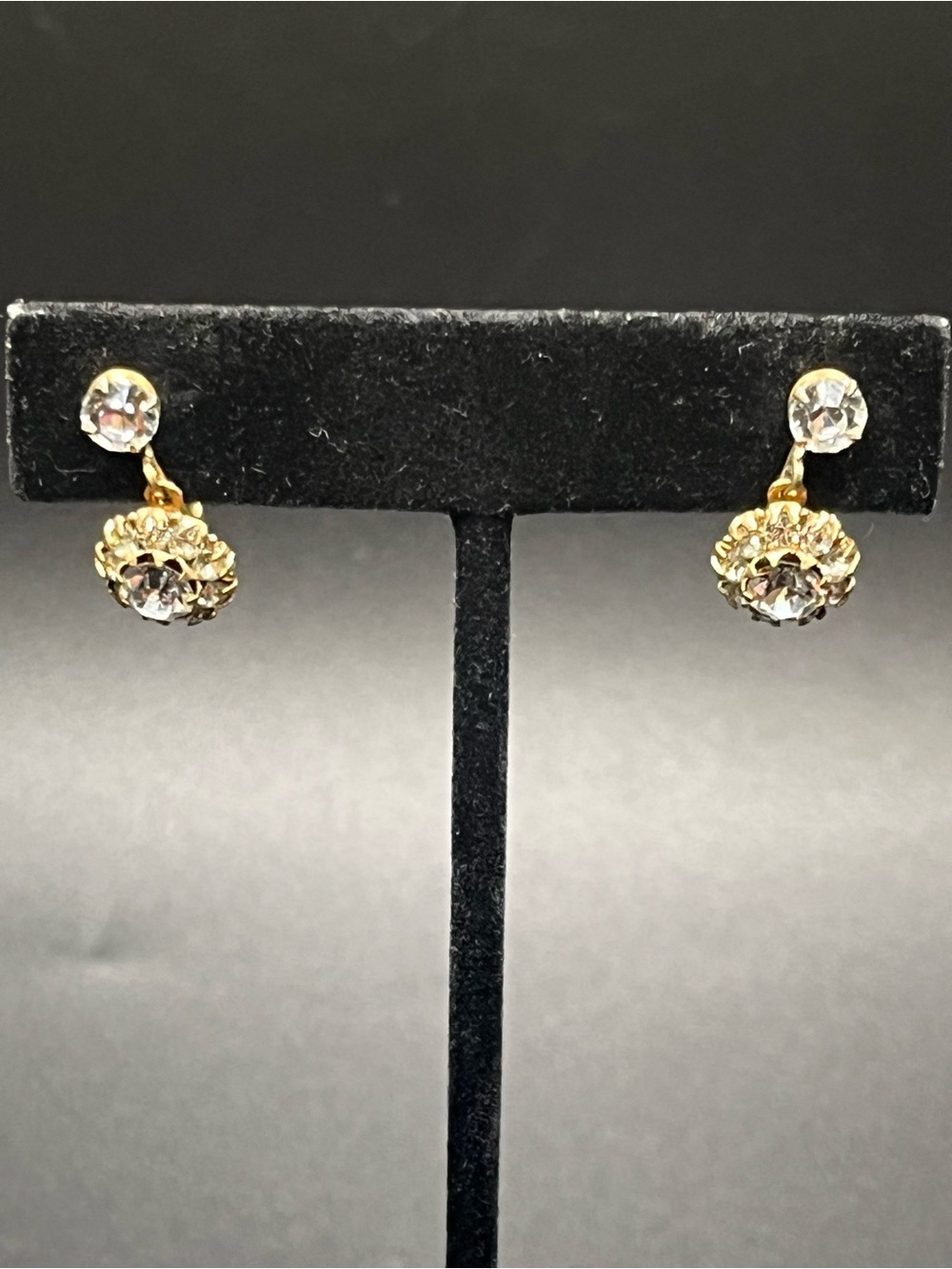 Vintage 1950s rhinestone floral drop screw back earrings
